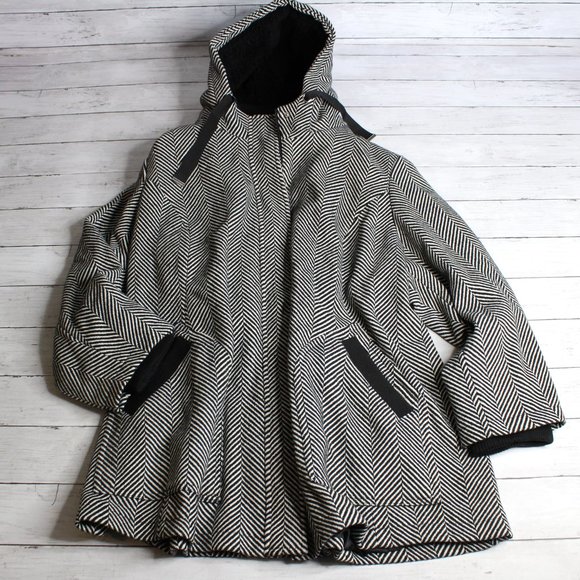 Details Intl Women's Winter Coat Plus Size 3X Wool Hooded Herringbone - Picture 2 of 9